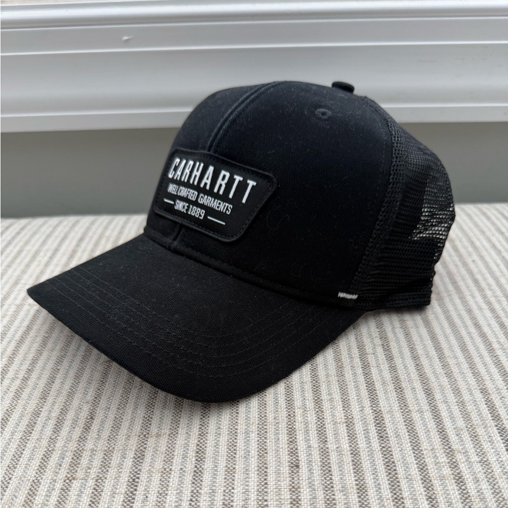 Carhartt Canvas Crafted Patch Truckers Hat Cap Black Mesh Back - Picture 2 of 3